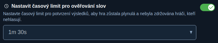 Nastavení: Čas na schválení slov