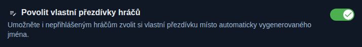 Nastavení: Vlastní přezdívky
