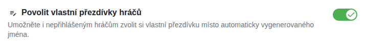 Nastavení: Vlastní přezdívky